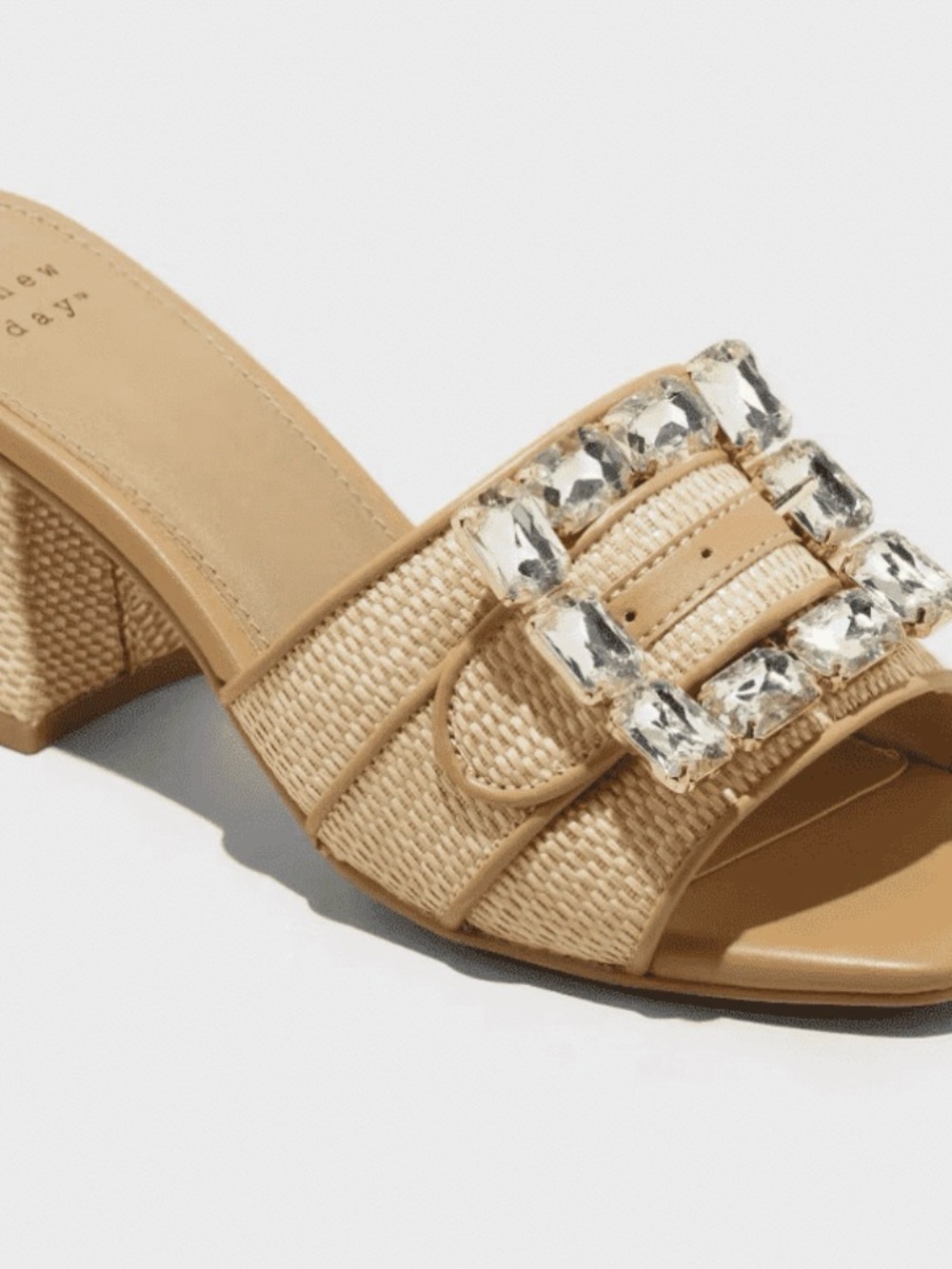 a new day Beige Woven Block Heel Sandals with Crystal Buckle